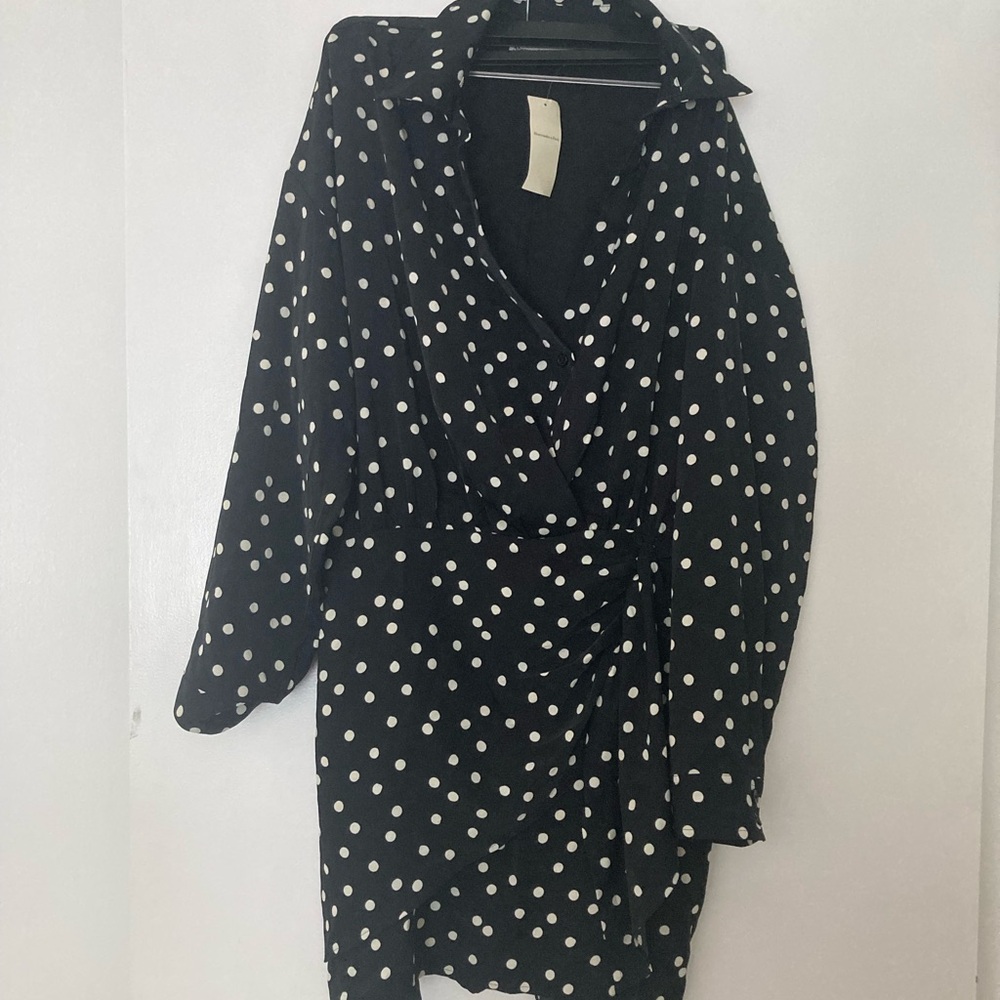 Abercrombie & Fitch Black Polka Dot Wrap-Style Dress